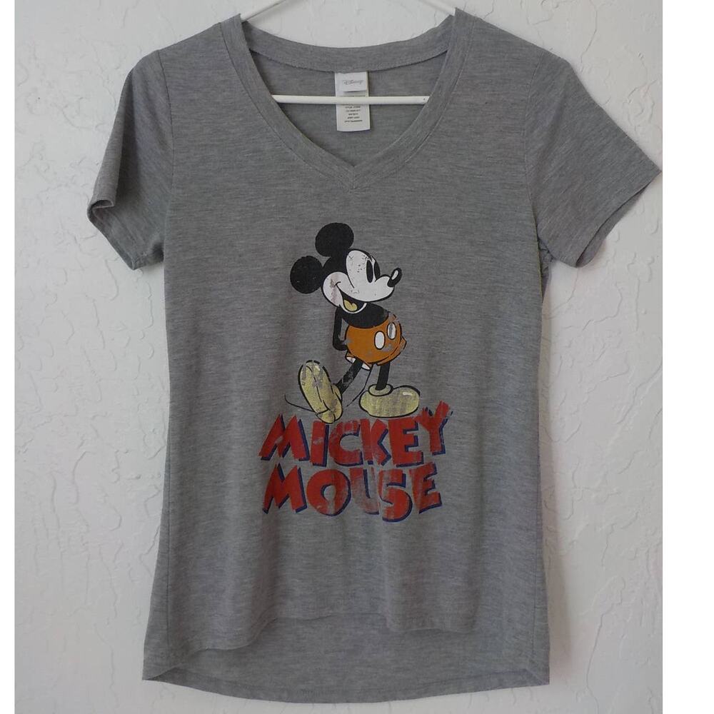 Disney Jerry Leigh Mickey Mouse Gray T-Shirt Women XS V-Neck Vintage Print